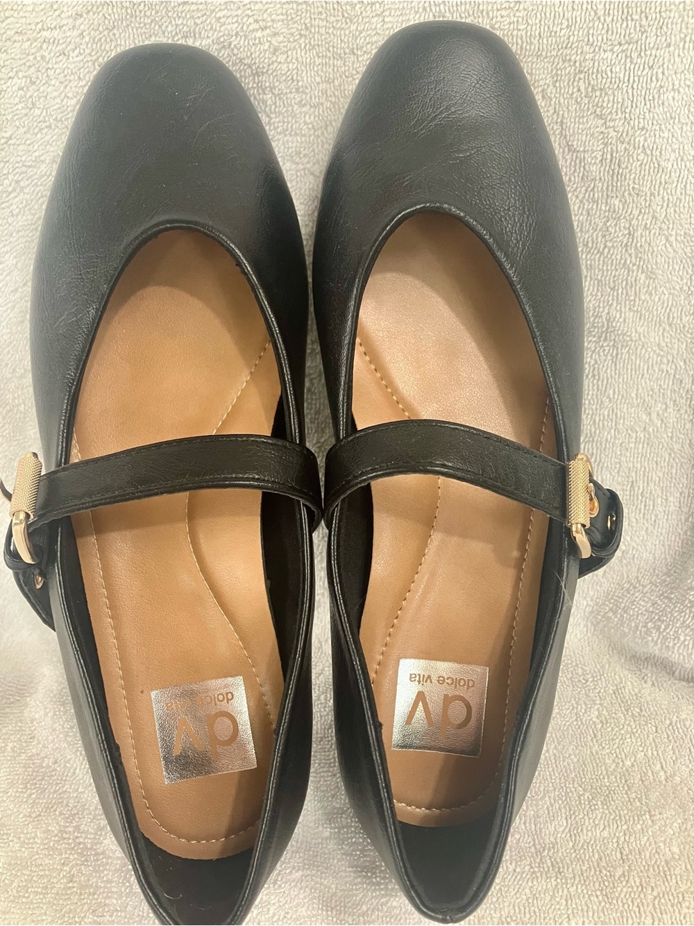 DV by Dolce Vita Black Mary Jane Flats with Gold Buckle